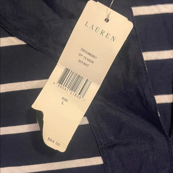 Polo by Ralph Lauren Dark Blue and White Striped Blouse - Picture 3 of 4